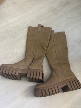 Tall Chunky Sole Women's Riding Boots in Brown